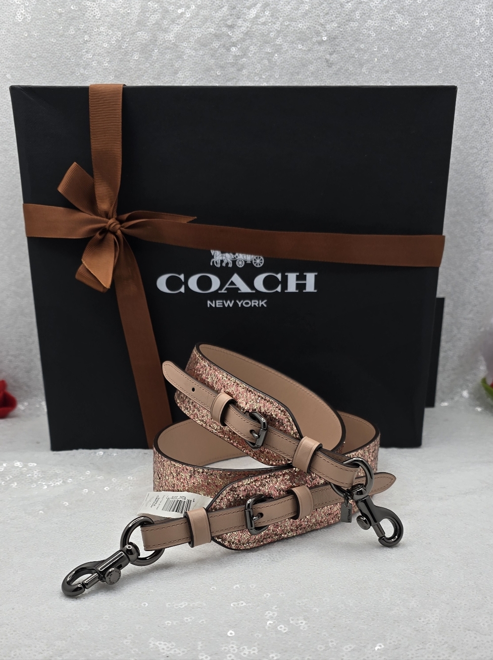 Coach Glitter Metallic Rose Gold Leather Novelty Replacement Strap Gunmetal